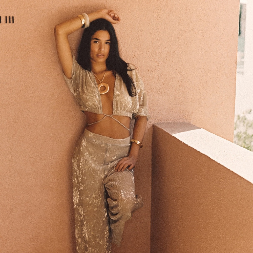 12th Tribe Kaia Gold Metallic Crop Top Size MM